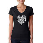 Camiseta De Cuello En V Word Art Para Mujer - Amor- Negro
