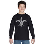 Camiseta De Manga Larga Word Art Para Ni&ntilde;o - FLEUR DE LIS - POPULAR LOUISIANA CITIES - Negro