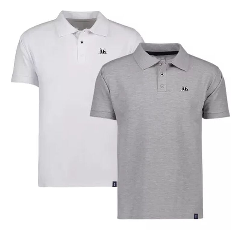 Jaspe y Blanco Polo Clasica De Hombre Manga Cor... image number null