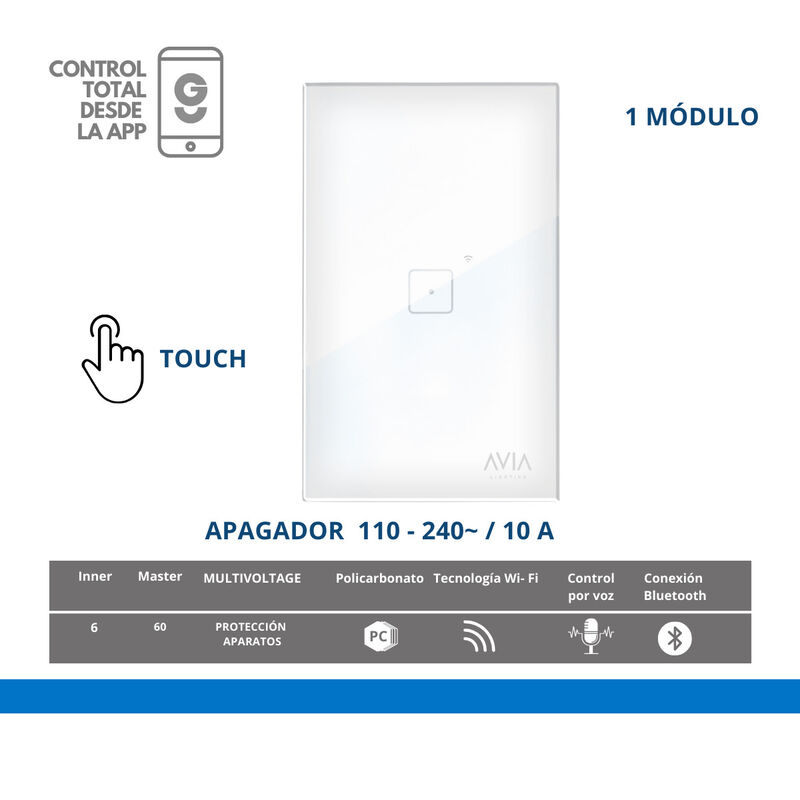 Pack 2 piezas Apagador De Pared Touch De Un Mód... image number null