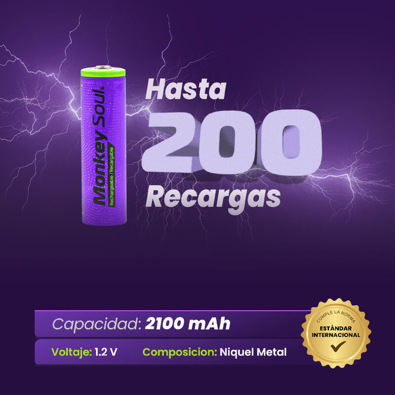 Pilas Baterías Recargables Monkey Soul 6 pz AA ... image number null