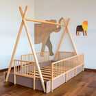 Cama Tipi Montessori de Madera con Barandales Removibles - Rosa
