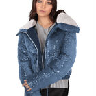 Chamarra Brillosa Mujer Cintura Ajustable Azul Brillante Roosevelt A282