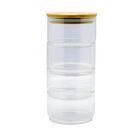 Set de 4 recipientes de cristal apilables con 1 tapa herm&eacute;tica de bamb&uacute;