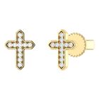 Broqueles De Cruz De Oro Amarillo 14k Con 8pts De Diamante