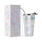 Termo de Acero Inoxidable Doble con Popote Incluido 20 Oz  Blanco M&aacute;rmol Hidranur