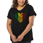 Camiseta De Talla Grande Cuello En V Word Art Para Mujer - Coraz&oacute;n One Love- Negro