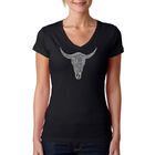 Camiseta De Cuello En V Word Art Para Mujer - &Eacute;xitos del Country- Negro