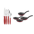 Paquete Tramontina Sartenes Ankara 4 Piezas + Cubiertos Plenus 16 Piezas Rojo End