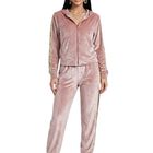 Conjunto Aterciopelado Deportivo con Detalles Brillantes CONJ-092 Rosa Sudadera y Pants Corte Moderno para mujer