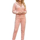 Conjunto 2 Piezas Hoodie con Cierre y Pants CONJ-094 Coral Estilo Casual Chic con Detalle Brillante para Mujer