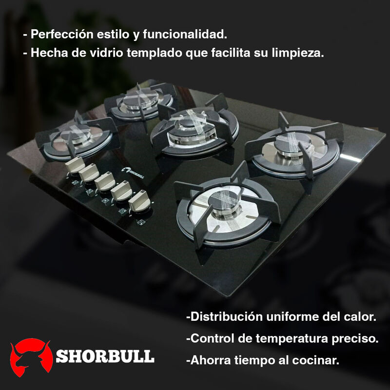 Estufa de vidrio templado 5 quemadores Shorbull image number null