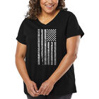 Camiseta De Talla Grande Cuello En V Word Art Para Mujer - Bandera del Himno Nacional de Estados Unidos- Negro