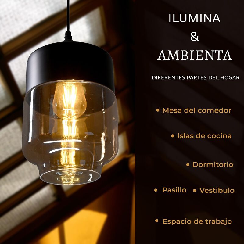 Lámpara Colgante Cilindrica Con Cristal Negro Y... image number null