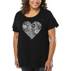 Camiseta De Talla Grande Word Art Para Mujer - Coraz&oacute;n de Flores- Negro