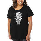 Camiseta De Talla Grande Word Art Para Mujer - G&eacute;neros Musicales Guitar Head- Negro