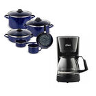 Bateria Ekco Victoria 9 Piezas Azul Marino + Cafetera Oster BVSTDC05 5 Tazas Negro END/ALBY