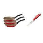 Paquete Tramontina Sartenes Turim Rojo 3 Pzas + Cuchillo P/Asado Jumbo Polywood END
