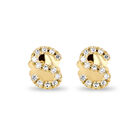 Broqueles De Oro Amarillo (Letra S) 14K Con 6Pts De Diamante