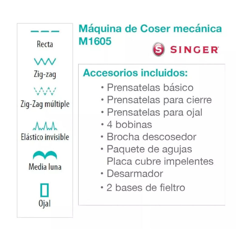 Máquina De Coser Familiar Básica SINGER M1605 C... image number null