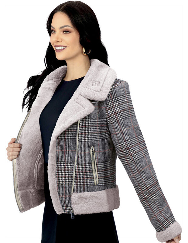 Chamarra Vintage Glamur Mujer Afelpada Gris Cla... image number null