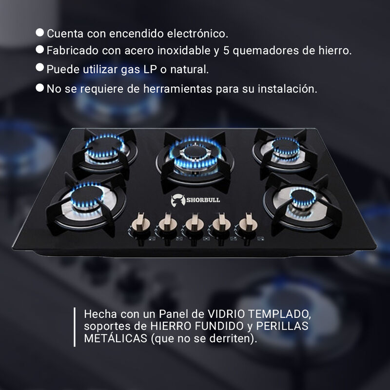 Estufa de vidrio templado 5 quemadores Shorbull image number null