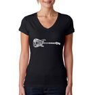 Camiseta De Cuello En V Para Mujer - Rock Guitar- Negro