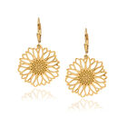 Arete Colgante Girasol De Plata .925 Con Ba&ntilde;o De Oro