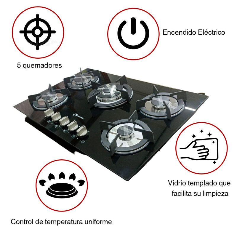 Estufa de vidrio templado 5 quemadores Shorbull image number null