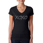 Camiseta De Cuello En V Word Art Para Mujer - XOXO- Negro