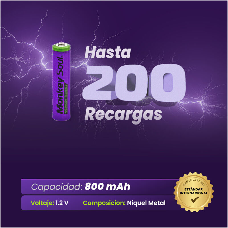 Pilas Baterías Recargables Monkey Soul 6 pz AA ... image number null