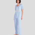 Pijama Largo Canale con Encaje Celeste